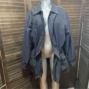 Claiborne Jacket Coat Long Winter Snow Quilted Lining Navy Blue Draw Strings XL